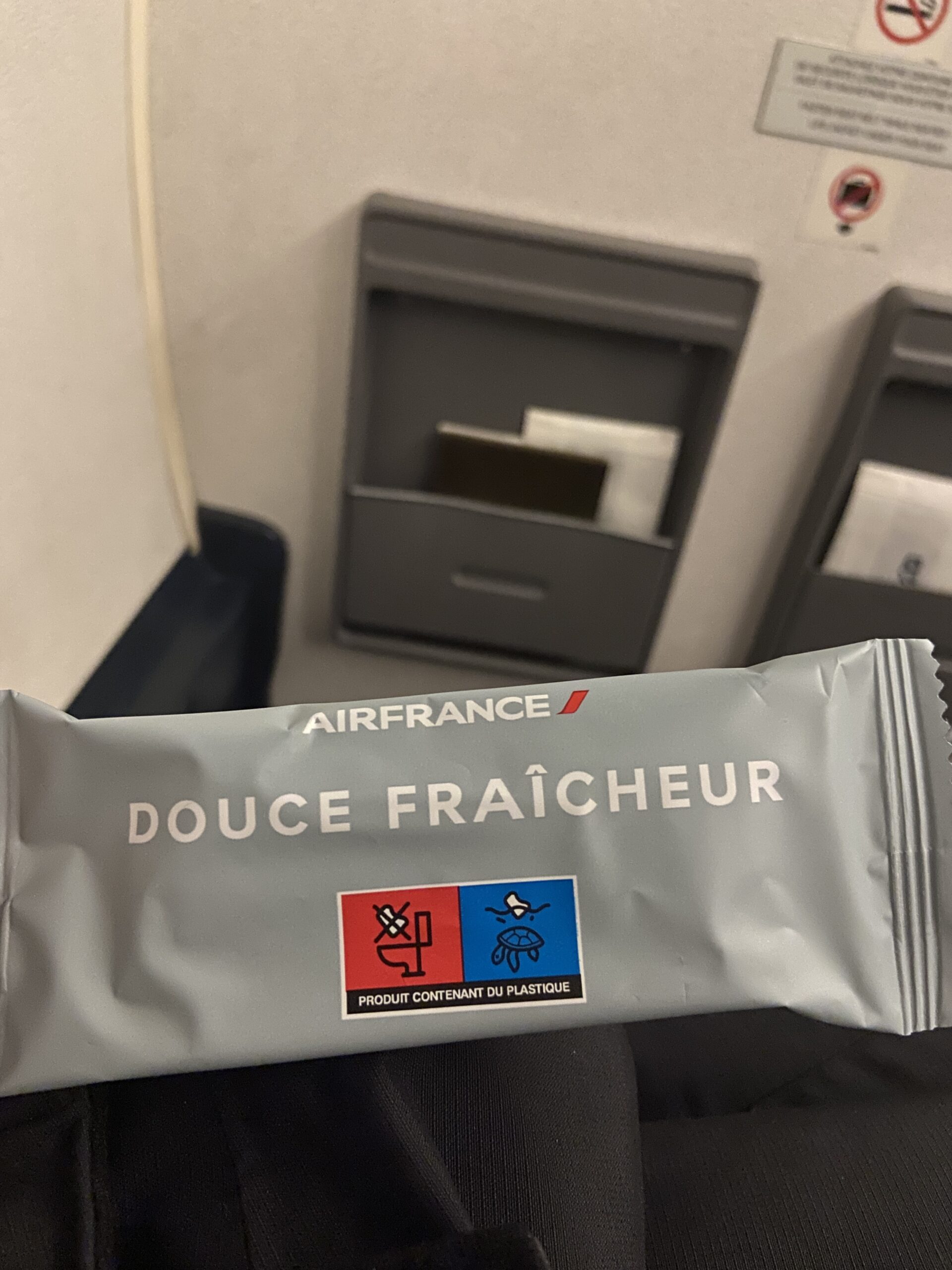 air france business class: pre-departing sanitary towel