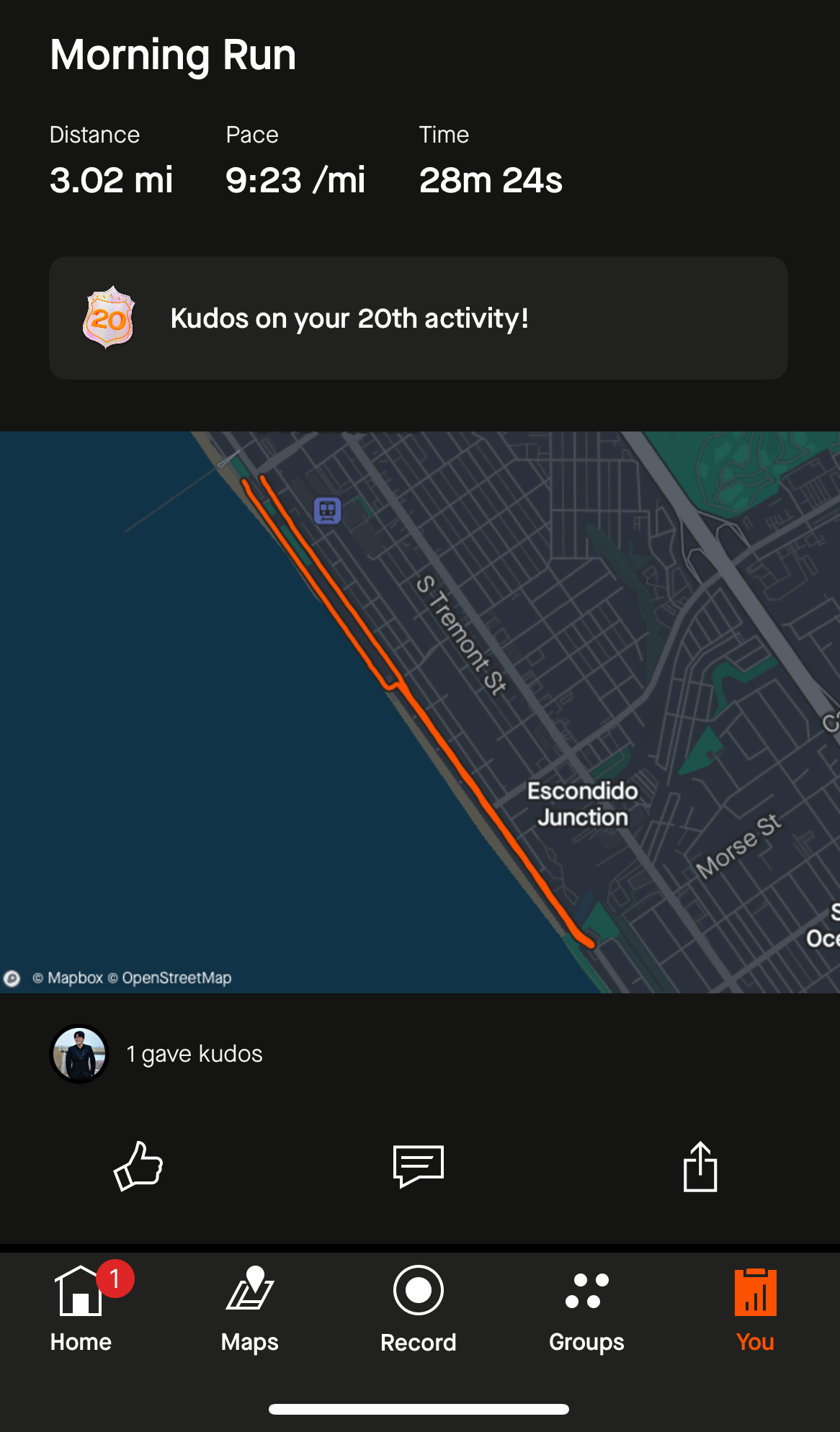 Strava run @ Oceanside beach
