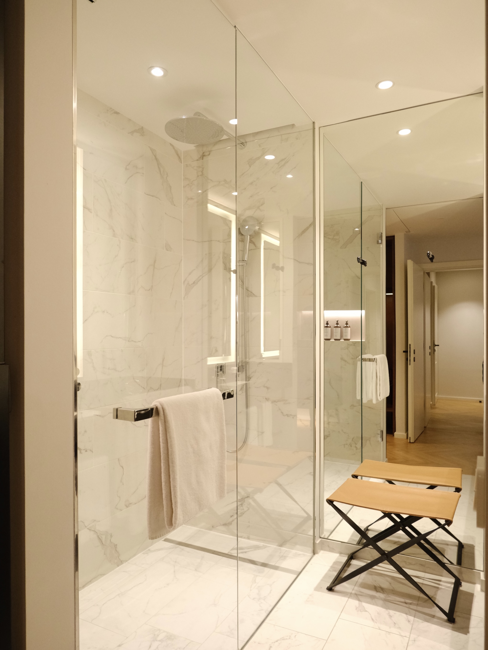 Sleek marble glass shower