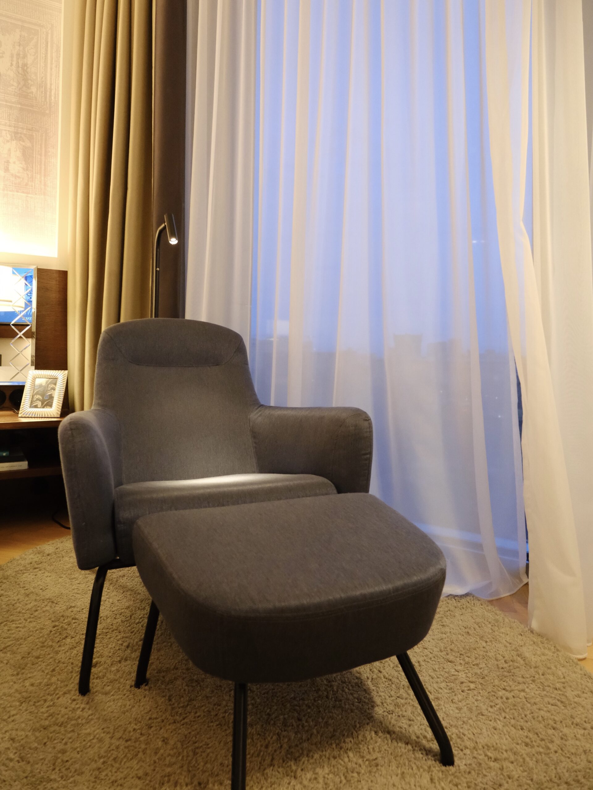 plush blue ottoman chair
