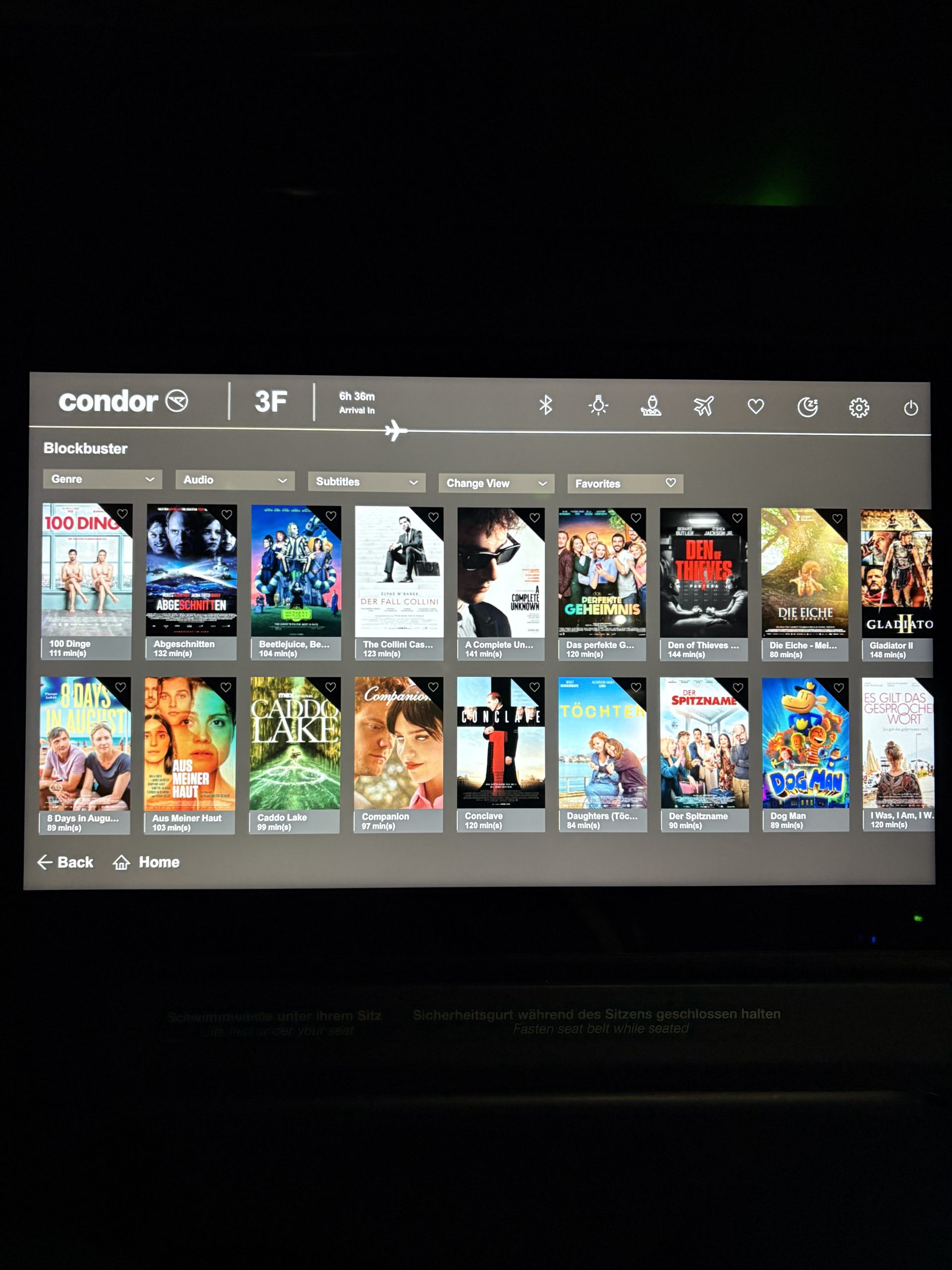 Condor business class TV entertainment