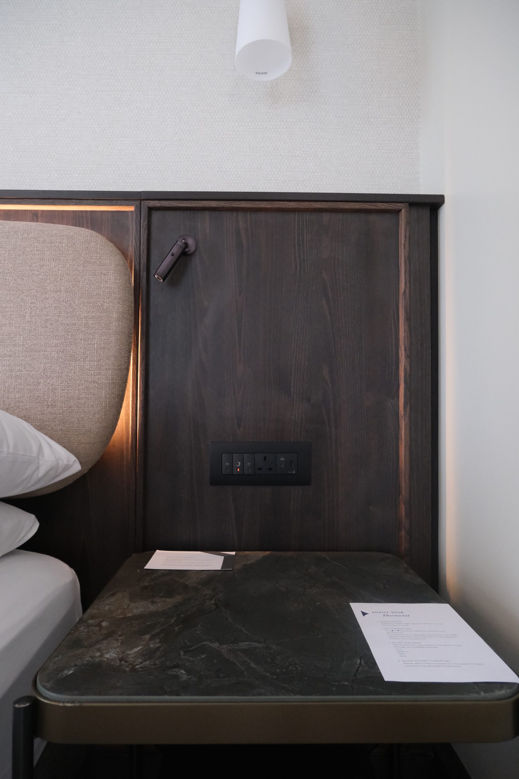 Bedside table and lighting controls