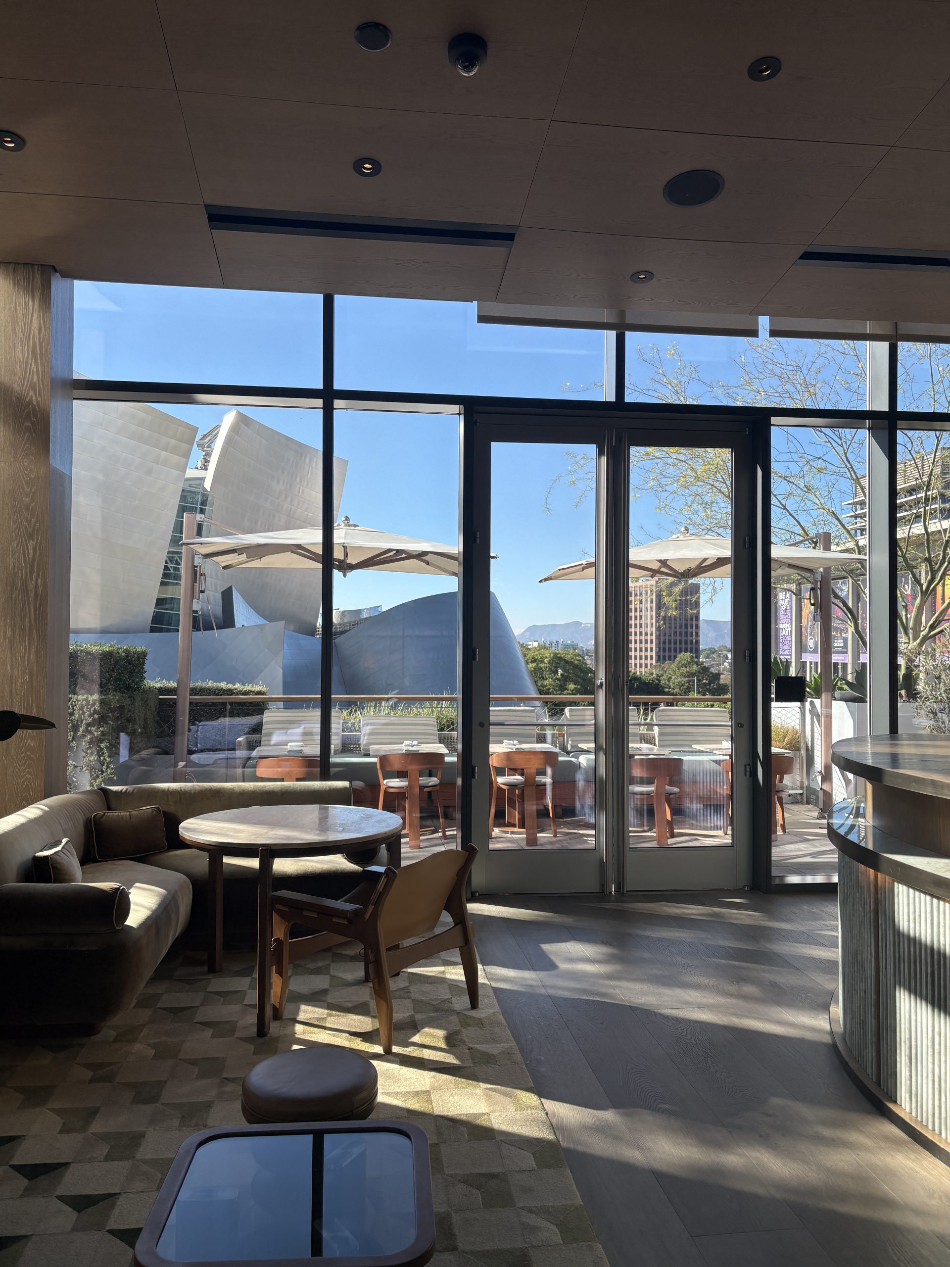 View of the Walt Disney hall from inside of the lobby