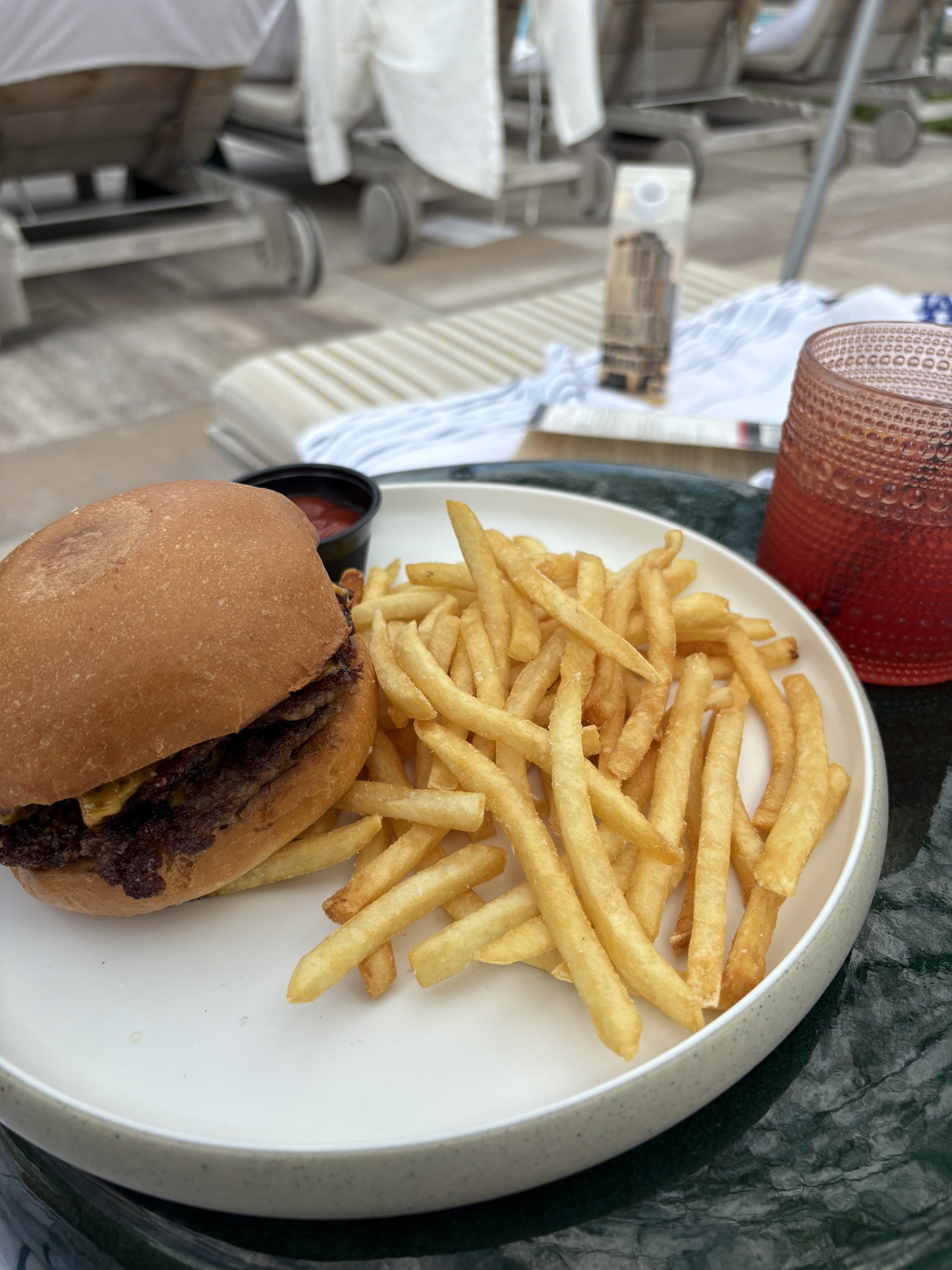 Smash burger from the poolside bar