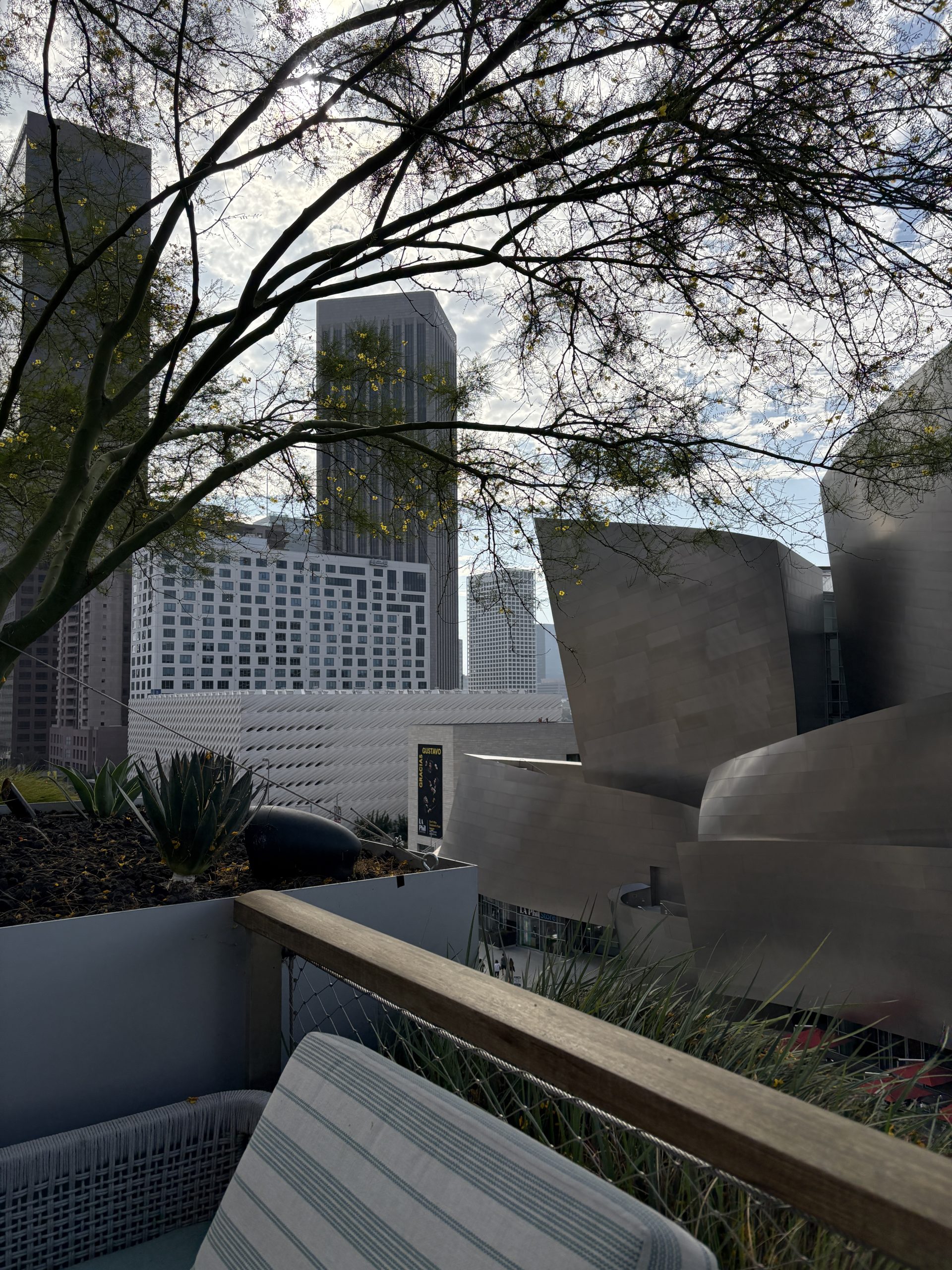 View of the Walt Disney Hall and the Broad from outdoor deck on the lobby level