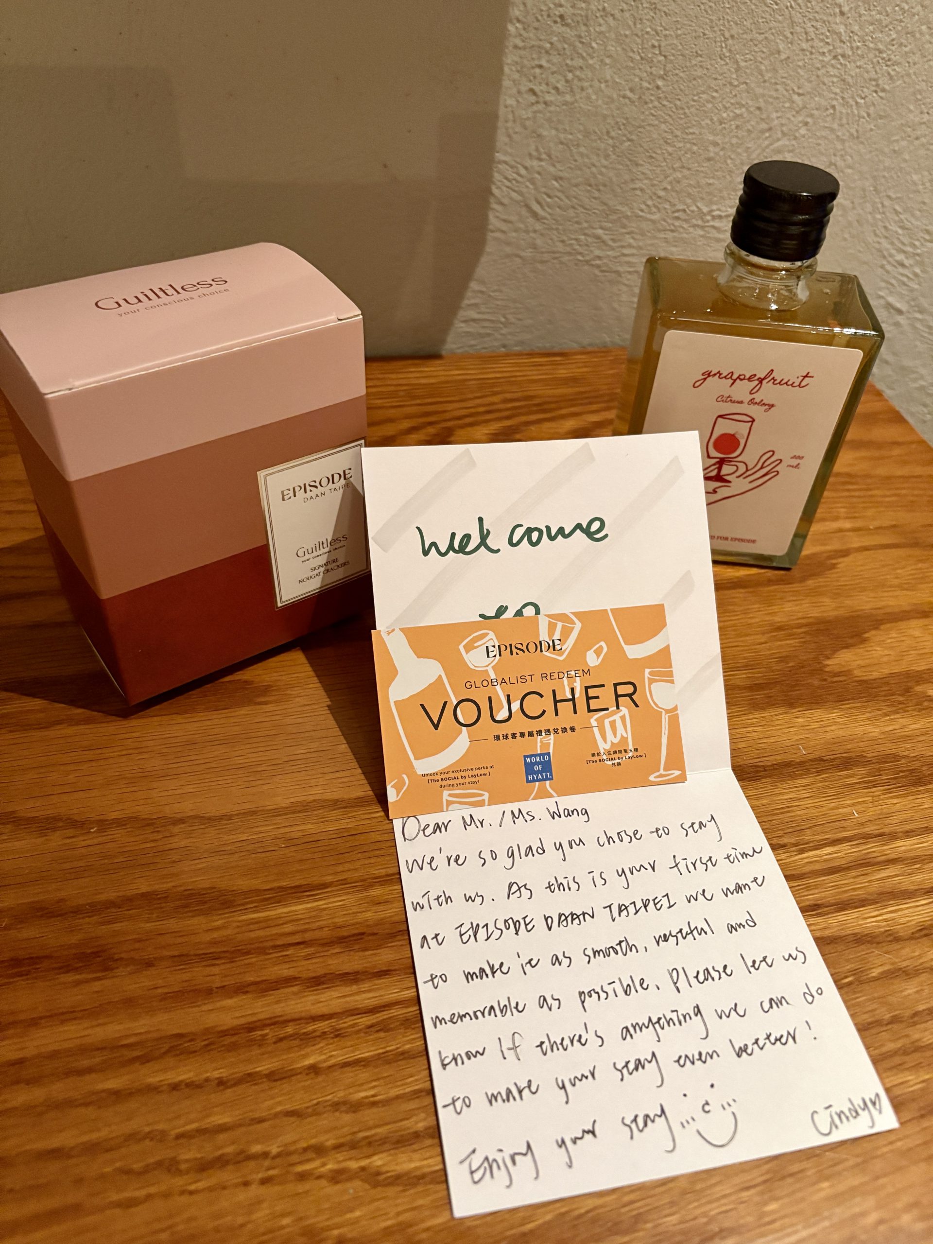 Welcome amenities in the hotel room