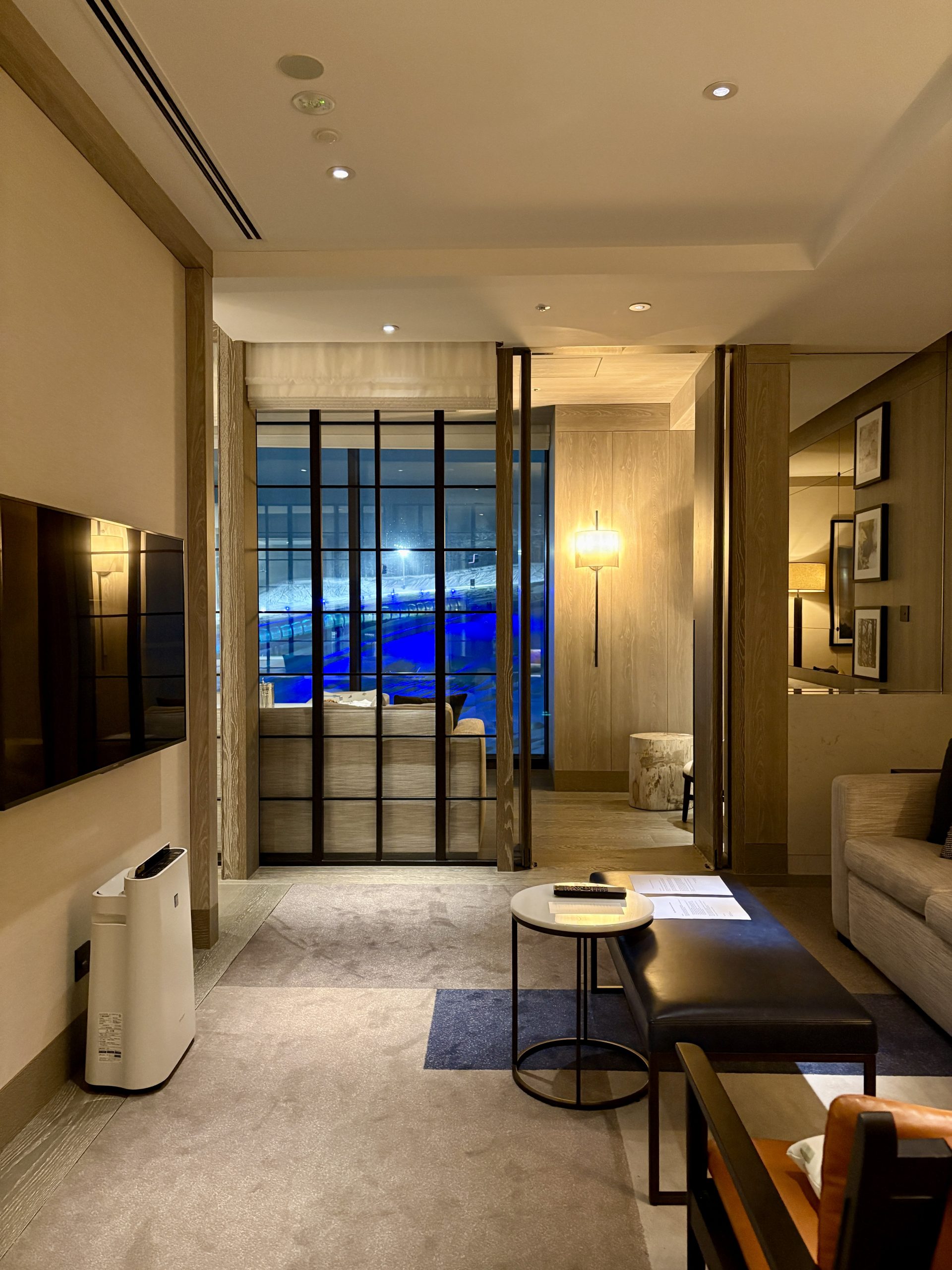 Living room space with view of the outside ski slope