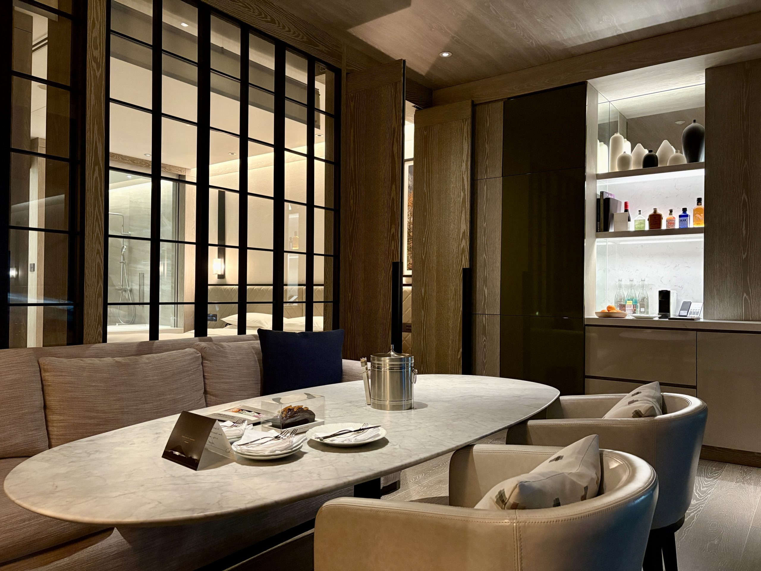 Luxurious dining room with a full service mini bar area