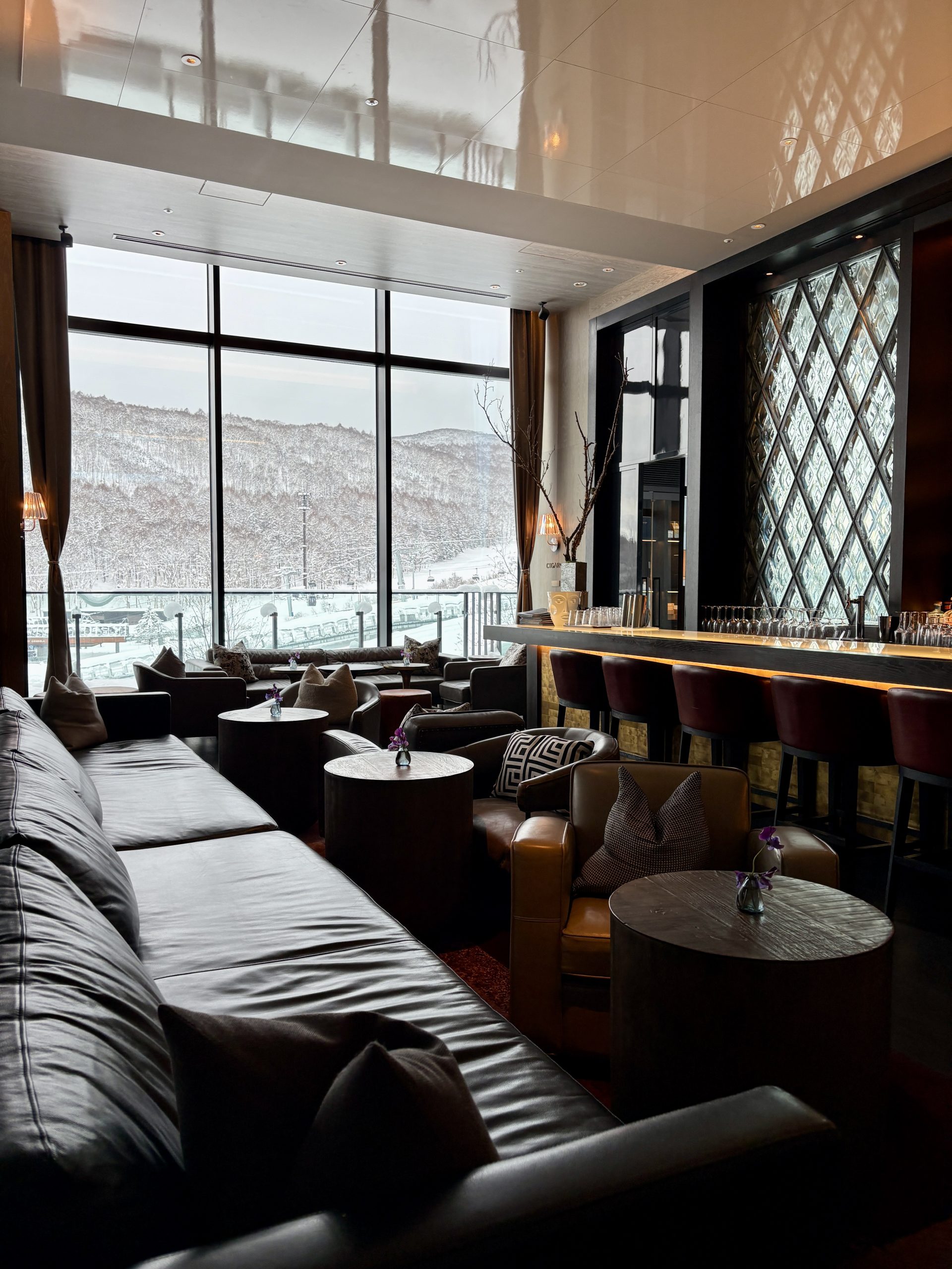 Luxurious dining room with a view of the slope