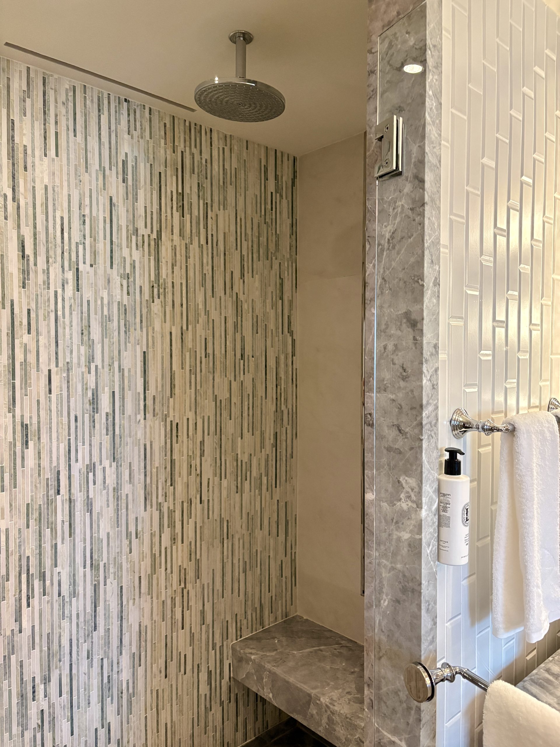 Rainfall shower head in the shower room