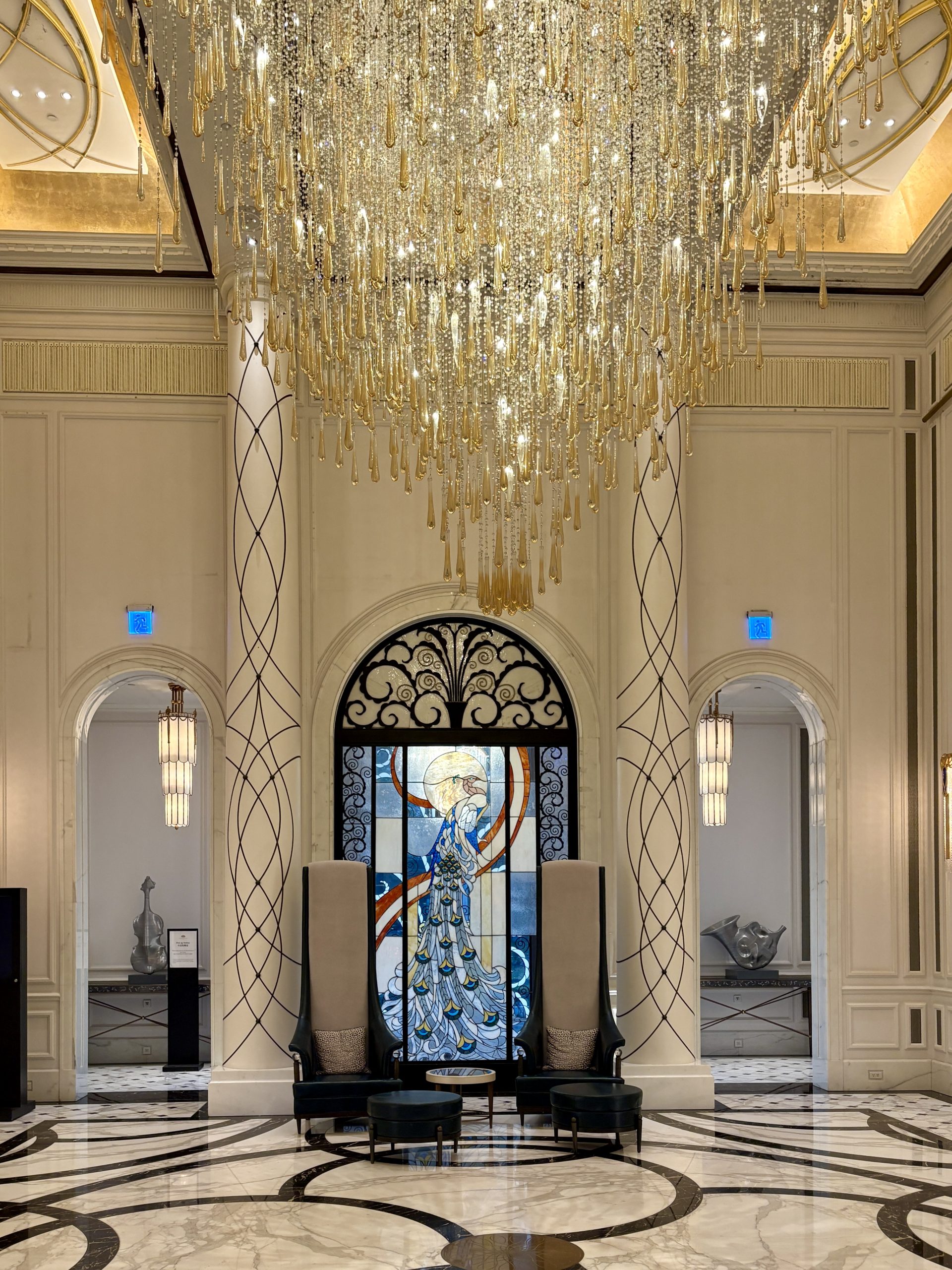 Luxurious lobby with a beautiful chandelier