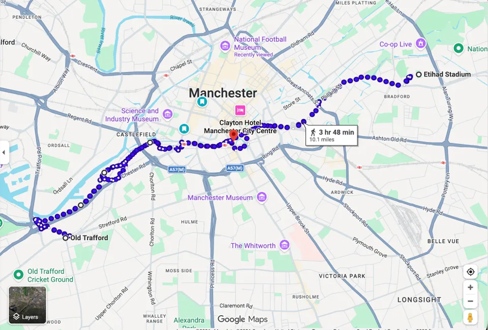 Running Route to Old Trafford & Etihad Stadiums