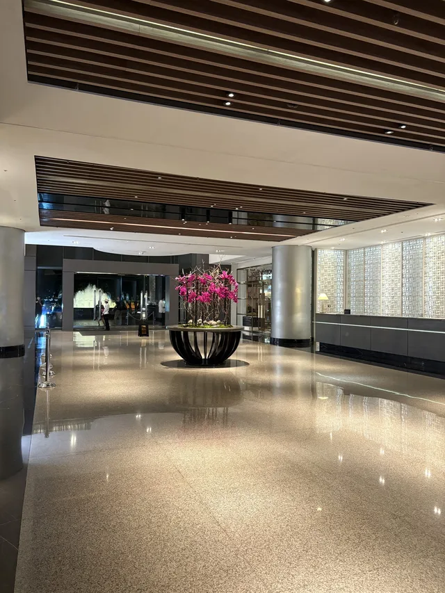 Open lobby with fancy marble floor