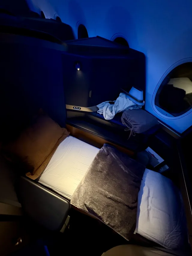 Lay flat seat with the bed made