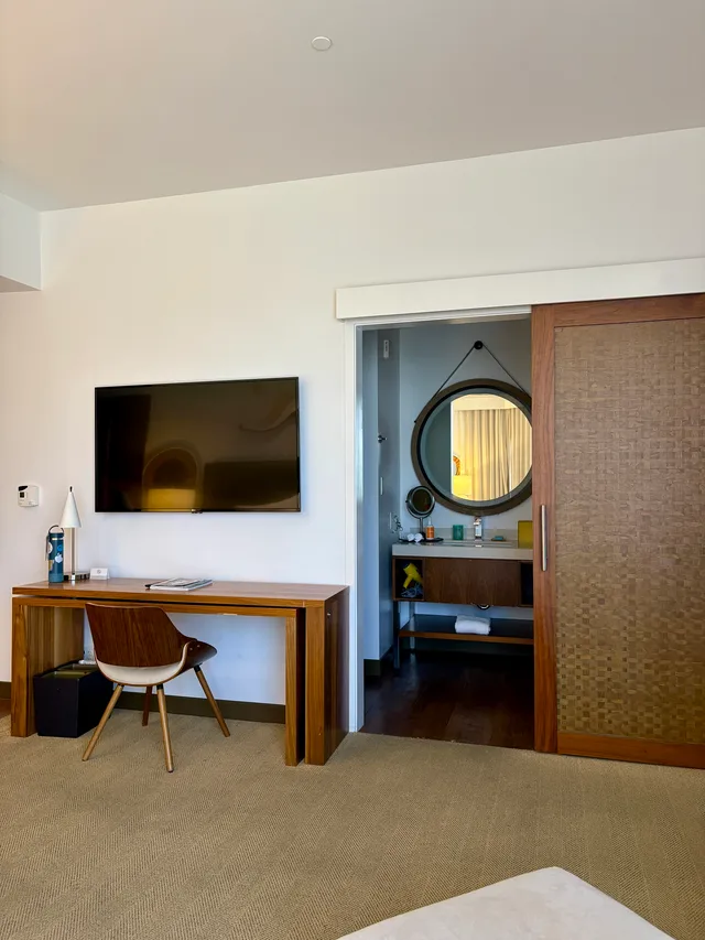Hotel room - desk and bathroom entrance