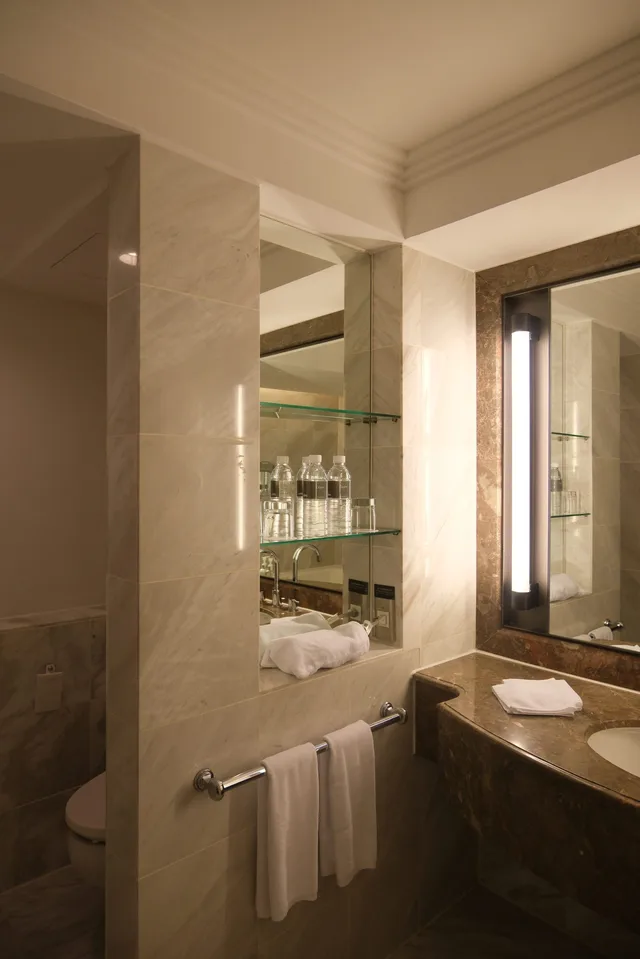 Bath products on the side of the vanity